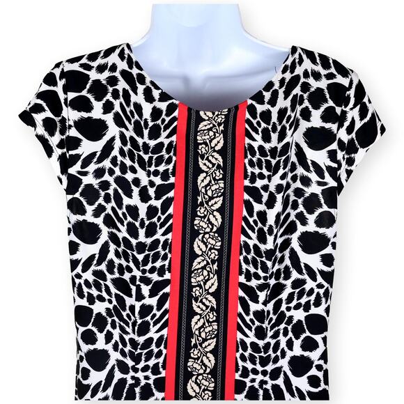 Madison Leigh Black Red Animal Print Jersey Knit Shift Dress 12 - Picture 4 of 5